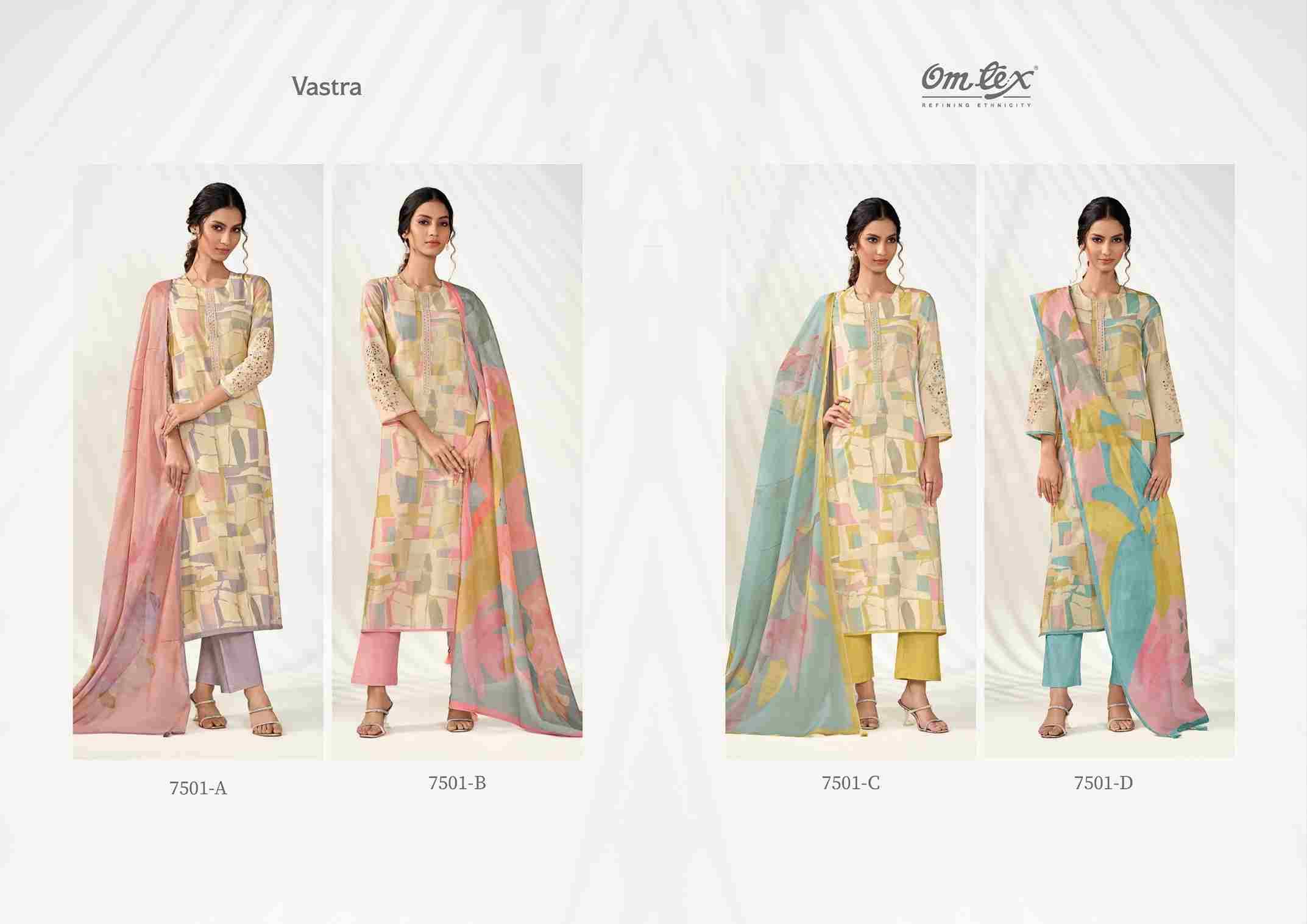 Vastra By Om Tex 7501-A To 7501-D Series Beautiful Suits Stylish Fancy Colorful Party Wear & Ethnic Wear Lawn Cotton Print Dresses At Wholesale Price