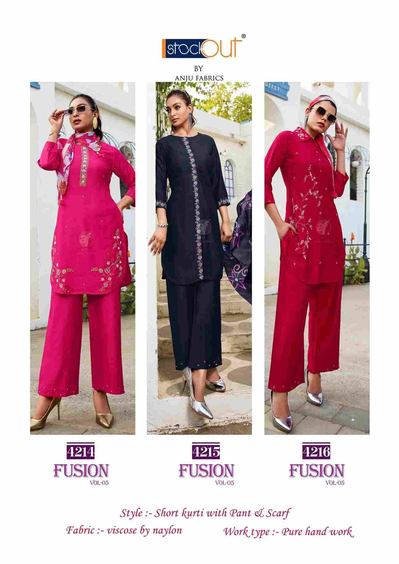 Fusion Vol-5 By Anju Fabrics 1211 To 1216 Series Designer Stylish Fancy Colorful Beautiful Party Wear & Ethnic Wear Collection Viscose Nylon Tops With Bottom And Scarf At Wholesale Price