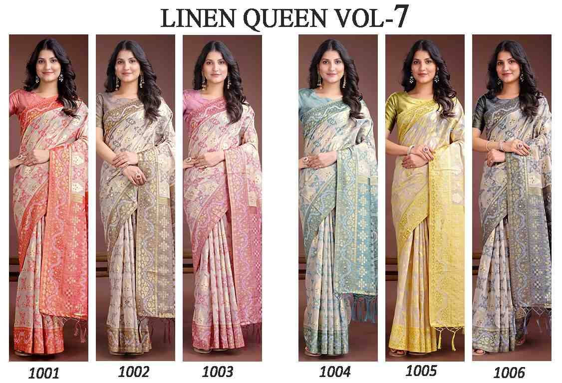 Linen Queen Vol-7 By Fashid Wholesale 1001 To 1006 Series Indian Traditional Wear Collection Beautiful Stylish Fancy Colorful Party Wear & Occasional Wear Linen Cotton Sarees At Wholesale Price