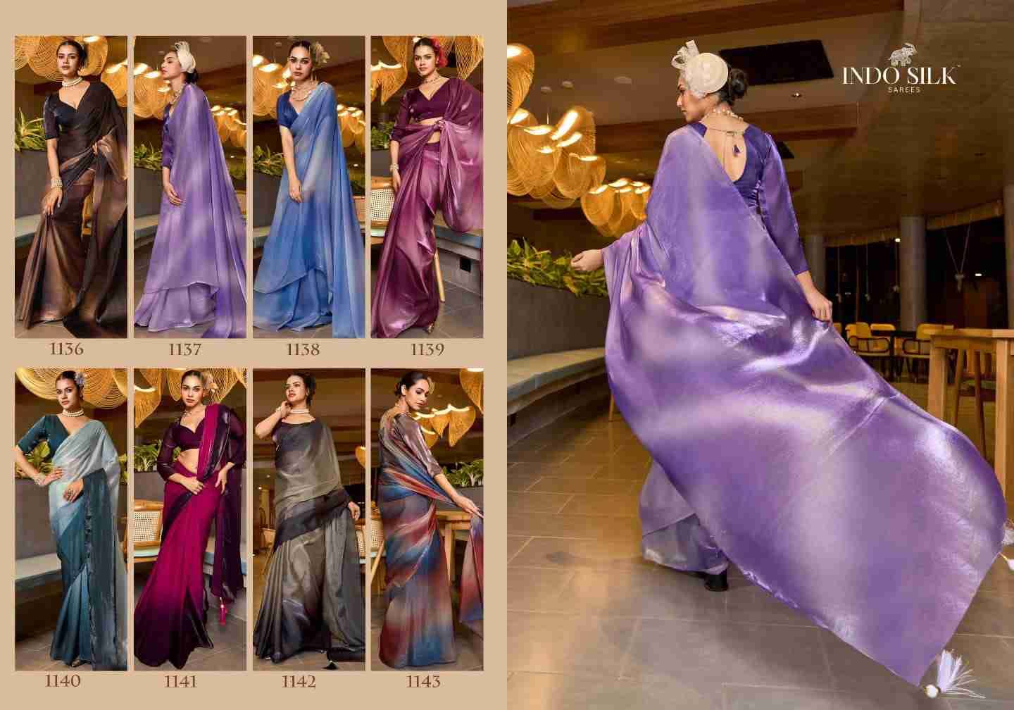 Luxe By Indo Silk 1136 To 1143 Series Indian Traditional Wear Collection Beautiful Stylish Fancy Colorful Party Wear & Occasional Wear Satin Sarees At Wholesale Price