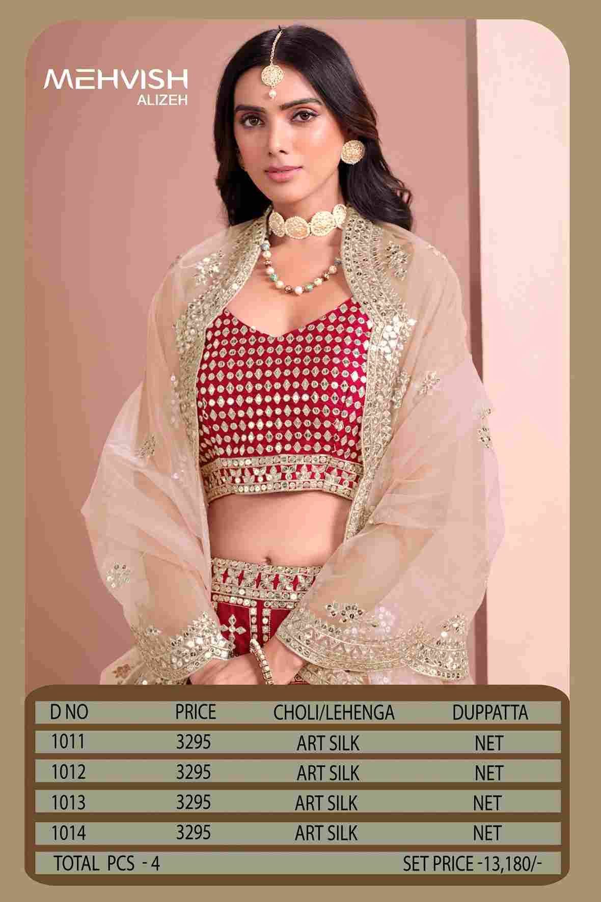 Alizeh By Mehvish 1011 To 1014 Series Designer Beautiful Collection Occasional Wear & Party Wear Art Silk Lehengas At Wholesale Price