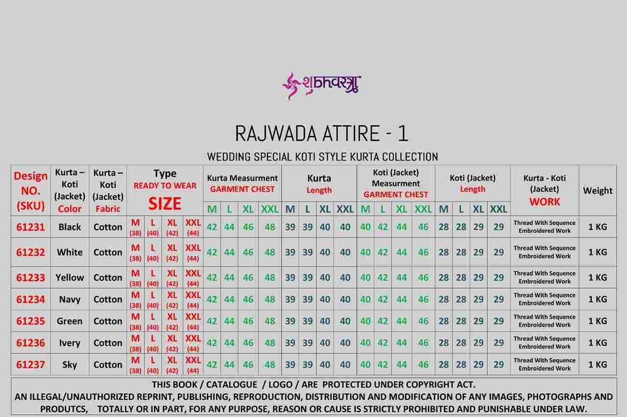 Rajwada Attire Vol-1 By Shubhvastra 61231 To 61237 Series Beautiful Colorful Stylish Fancy Casual Wear & Ethnic Wear & Ready To Wear Cotton Kurtas With Jacket At Wholesale Price
