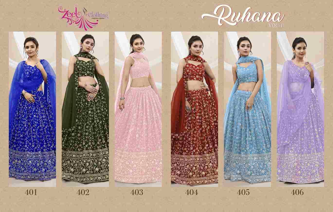 Ruhana Vol-1 By Zeel Clothing 401 To 406 Series Bridal Wear Collection Beautiful Stylish Colorful Fancy Party Wear & Occasional Wear Georgette Lehengas At Wholesale Price