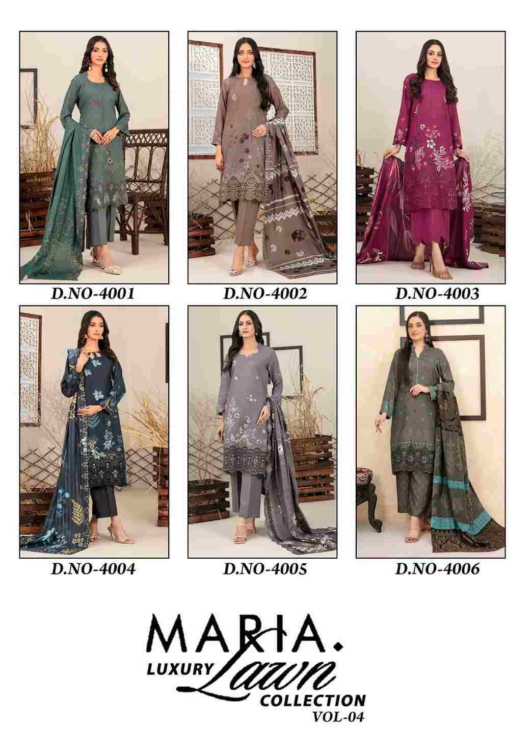 Maria.B. Luxury Lawn Collection Vol-4 By Miss World Choice 4001 To 4006 Series Beautiful Festive Suits Colorful Stylish Fancy Casual Wear & Ethnic Wear Pure Lawn Cotton Dresses At Wholesale Price