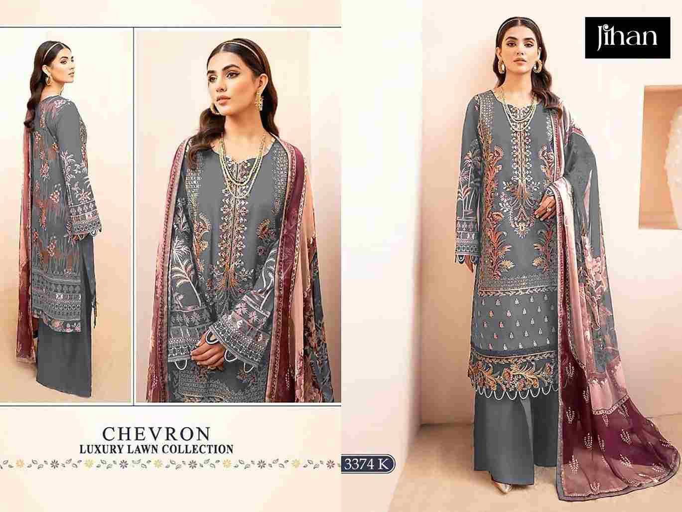 Jihan 3374 Colours Vol-4 By Jihan 3374-K To 3374-N Series Designer Pakistani Suits Beautiful Fancy Stylish Colorful Party Wear & Occasional Wear Lawn Cotton Dresses At Wholesale Price