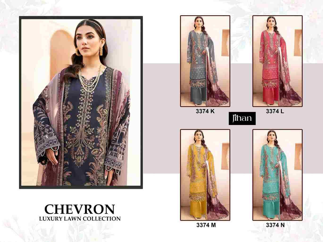 Jihan 3374 Colours Vol-4 By Jihan 3374-K To 3374-N Series Designer Pakistani Suits Beautiful Fancy Stylish Colorful Party Wear & Occasional Wear Lawn Cotton Dresses At Wholesale Price