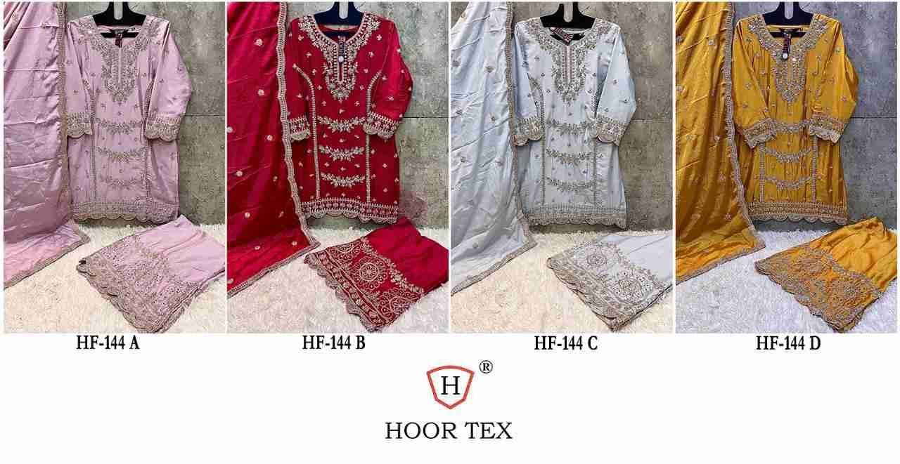 Hoor Tex Hit Design HF-144 Colours By Hoor Tex HF-144-A To HF-144-D Series Designer Festive Pakistani Suits Collection Beautiful Stylish Fancy Colorful Party Wear & Occasional Wear Heavy Chinnon Embroidered Dresses At Wholesale Price