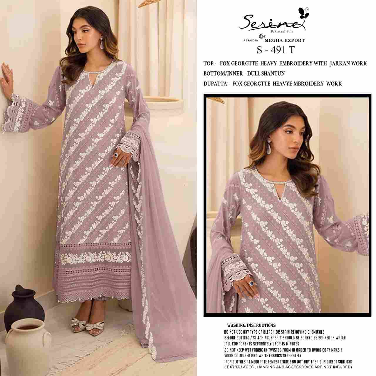 Serene Hit Design S-491 Colours Vol-5 By Serene S-491-Q To S-491-T Series Designer Pakistani Suits Beautiful Fancy Colorful Stylish Party Wear & Occasional Wear Faux Georgette Embroidered Dresses At Wholesale Price