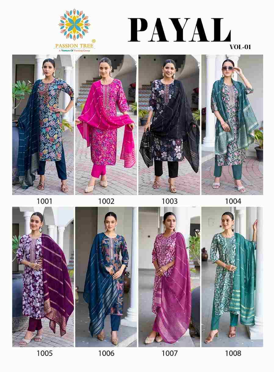 Payal Vol-1 By Passion Tree 1001 To 1008 Series Beautiful Festive Suits Colorful Stylish Fancy Casual Wear & Ethnic Wear Vertican Print Dresses At Wholesale Price