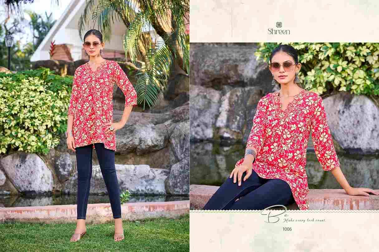 Resham Infinity By Shreen 1001 To 1007 Series Designer Stylish Fancy Colorful Beautiful Party Wear & Ethnic Wear Collection Heavy Rayon Print Tops At Wholesale Price