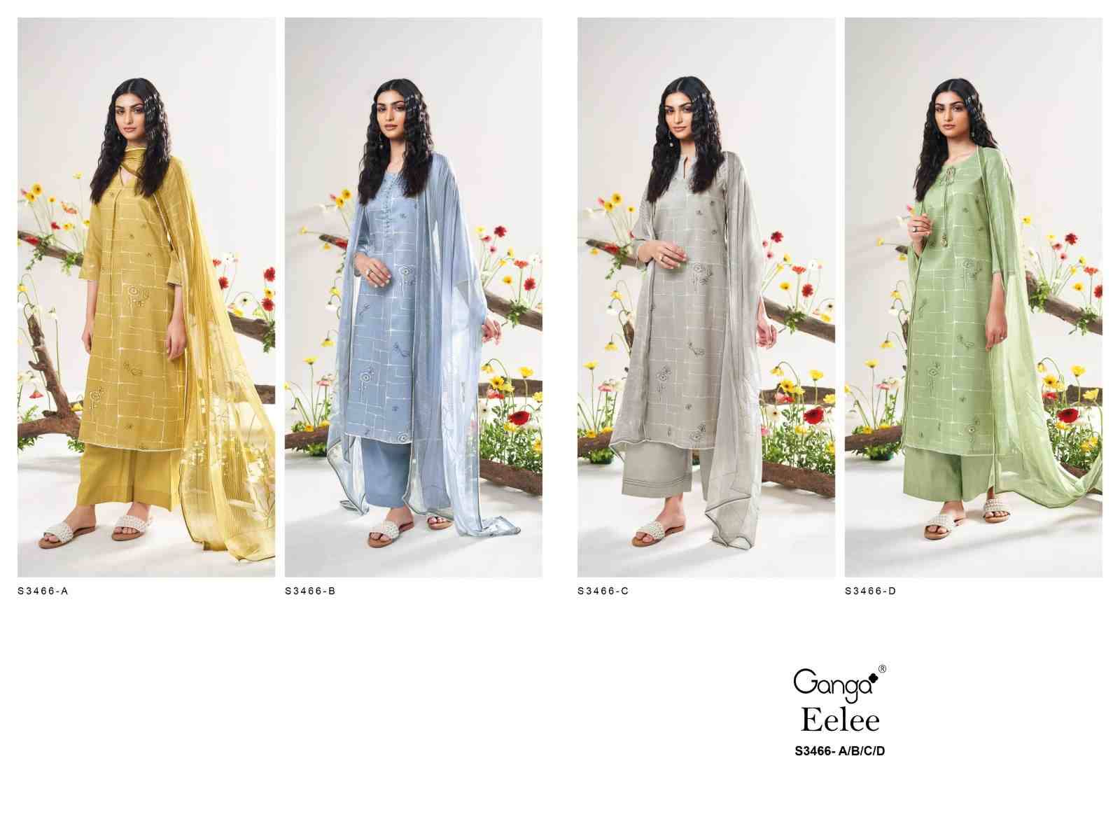 Eelee-3466 By Ganga Fashion 3466-A To 3466-D Series Beautiful Festive Suits Colorful Stylish Fancy Casual Wear & Ethnic Wear Pure Cotton Jacquard Dresses At Wholesale Price