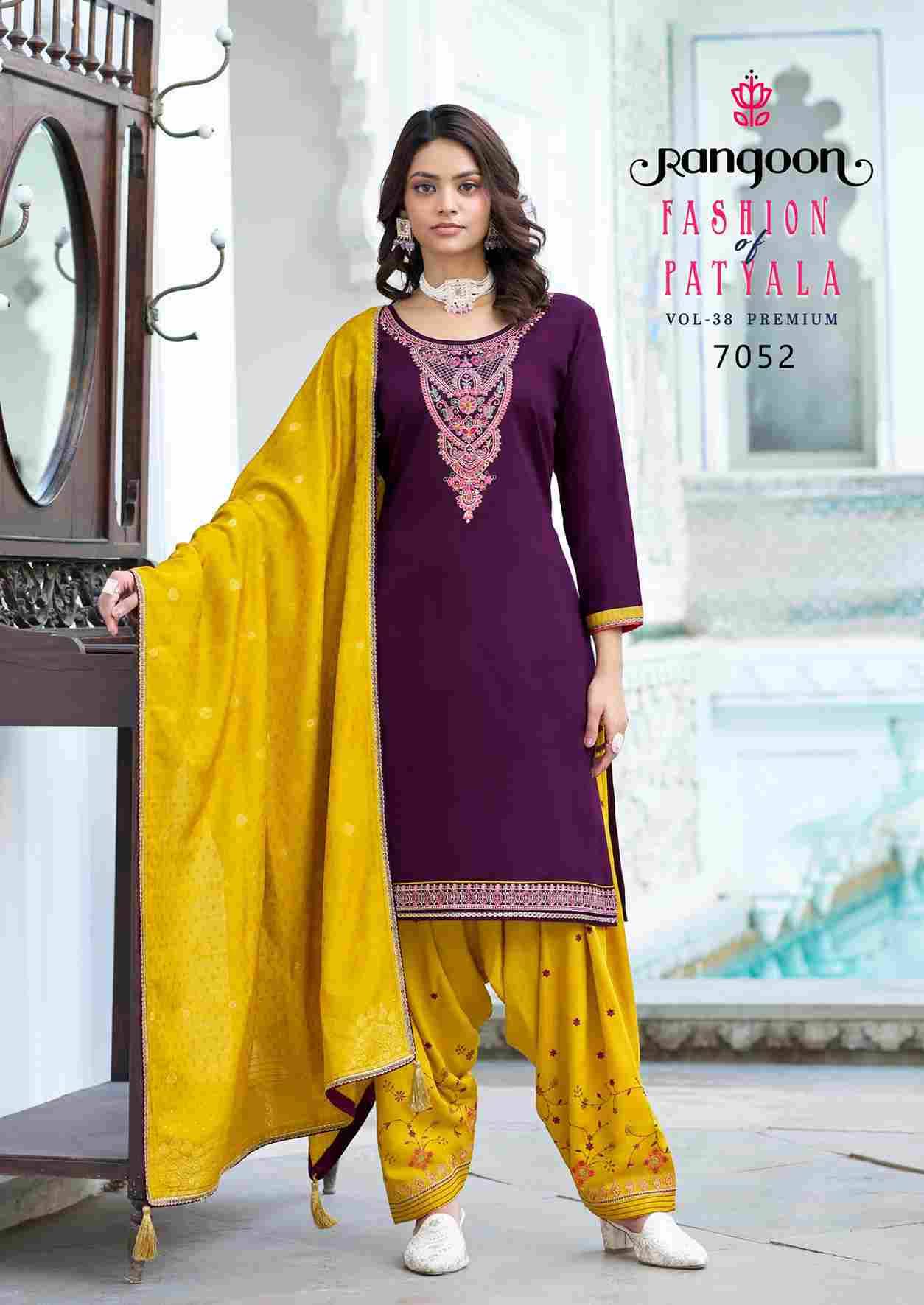 Fashion Of Patiyala Vol-38 By Rangoon 7051 To 7056 Series Festive Suits Beautiful Fancy Colorful Stylish Party Wear & Occasional Wear Jam Silk Dresses At Wholesale Price