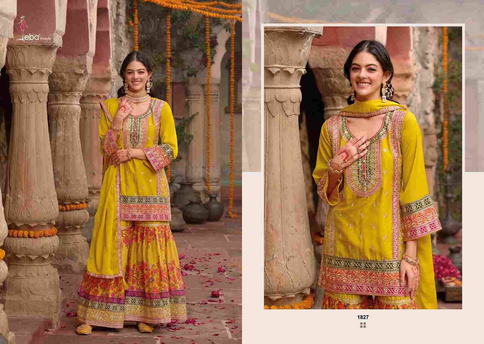 Rang Vol-2 By Eba Lifestyle 1824 To 1827 Series Beautiful Sharara Suits Colorful Stylish Fancy Casual Wear & Ethnic Wear Chinnon Embroidery Dresses At Wholesale Price