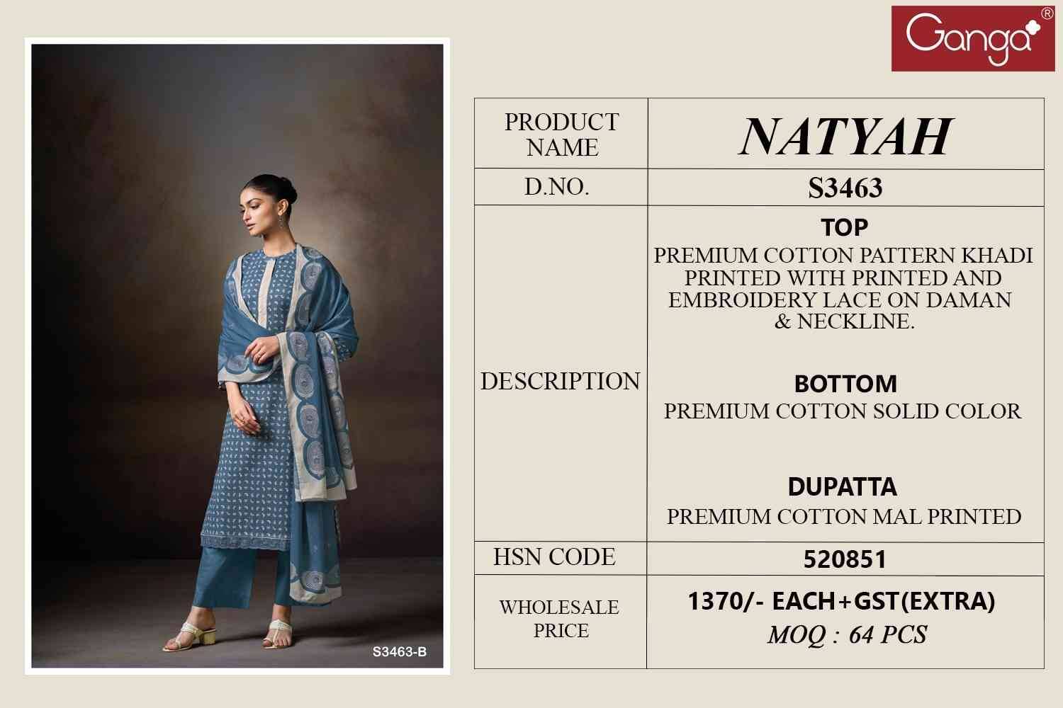 Natyah-3463 By Ganga Fashion 3463-A To 3463-C Series Beautiful Festive Suits Colorful Stylish Fancy Casual Wear & Ethnic Wear Premium Cotton Dresses At Wholesale Price