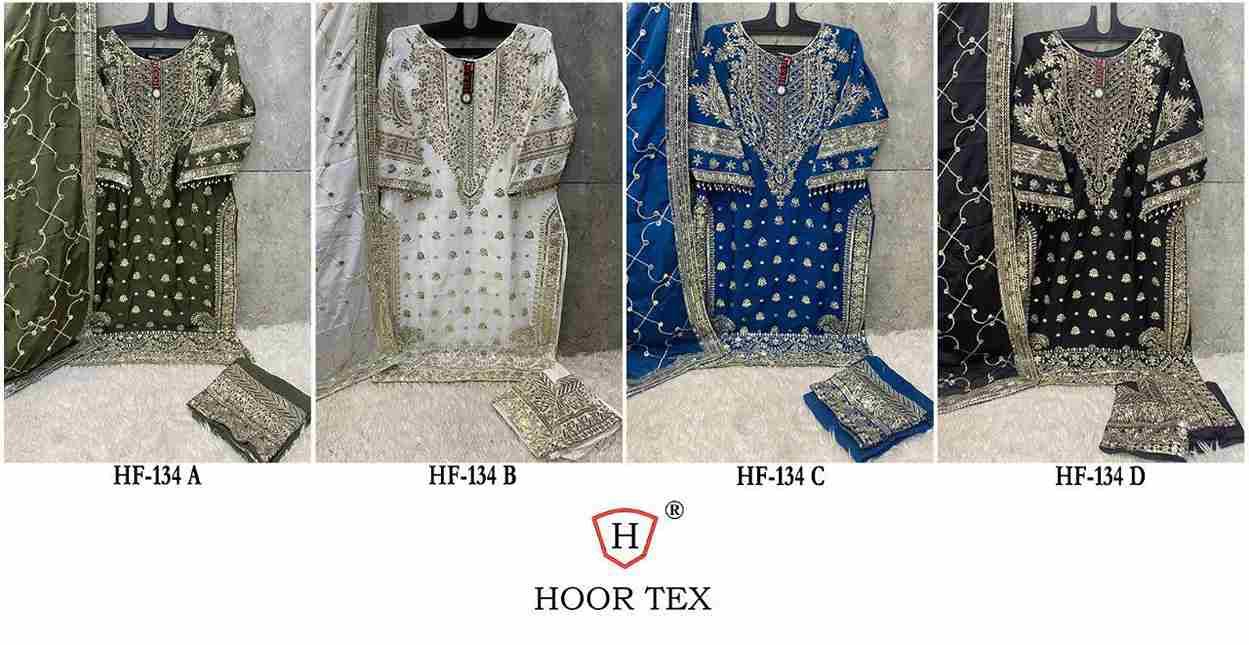 Hoor Tex Hit Design HF-134 Colours By Hoor Tex HF-134-A To HF-134-D Series Designer Festive Pakistani Suits Collection Beautiful Stylish Fancy Colorful Party Wear & Occasional Wear Heavy Chinnon Embroidered Dresses At Wholesale Price