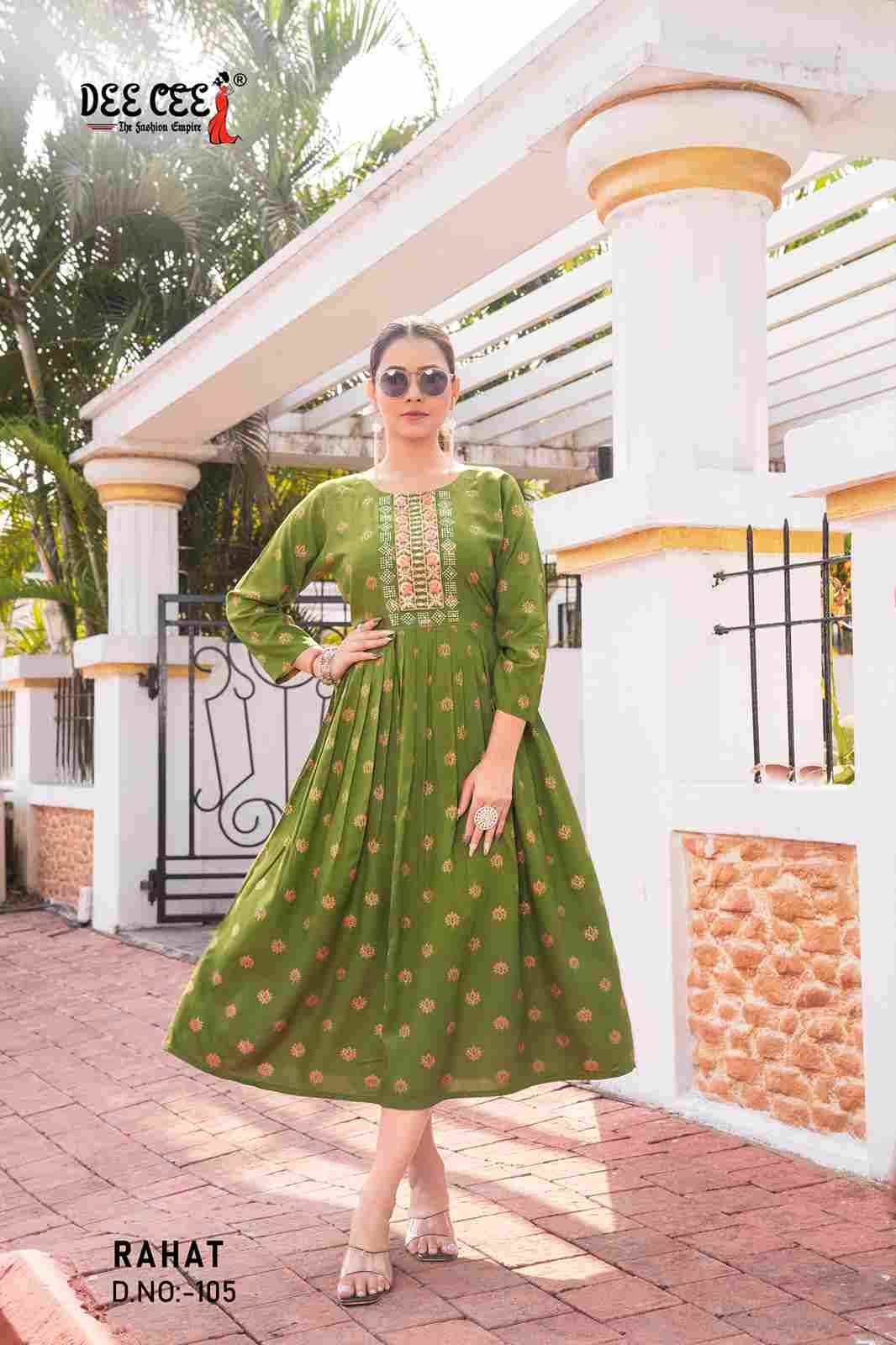 Rahat By Dee Cee 101 To 106 Series Designer Stylish Fancy Colorful Beautiful Party Wear & Ethnic Wear Collection Rayon Kurtis At Wholesale Price