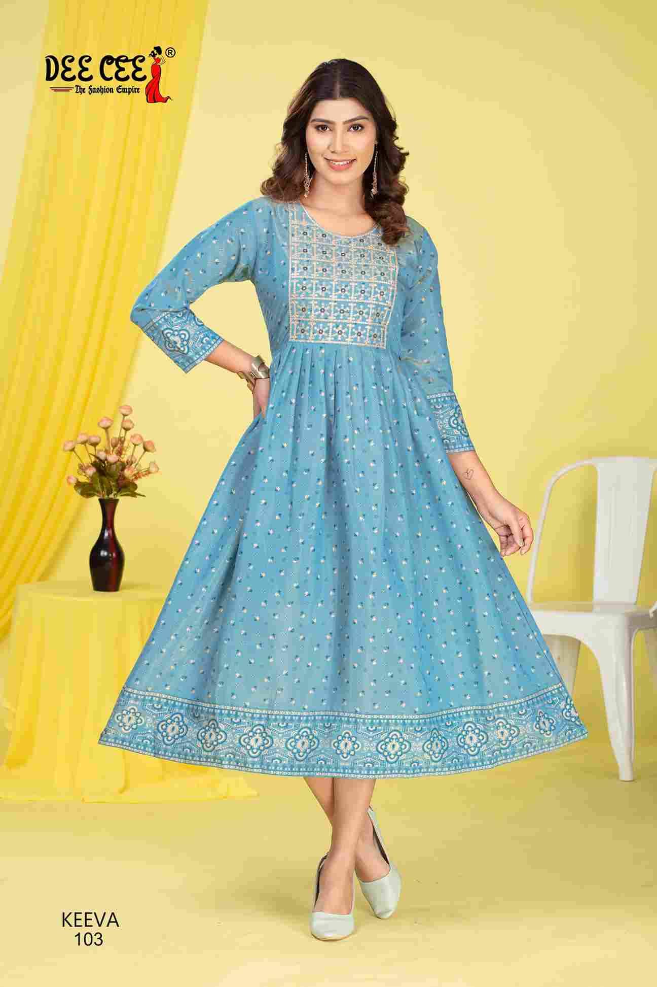 Keeva By Dee Cee 101 To 106 Series Designer Stylish Fancy Colorful Beautiful Party Wear & Ethnic Wear Collection Roman Shimmer Kurtis At Wholesale Price