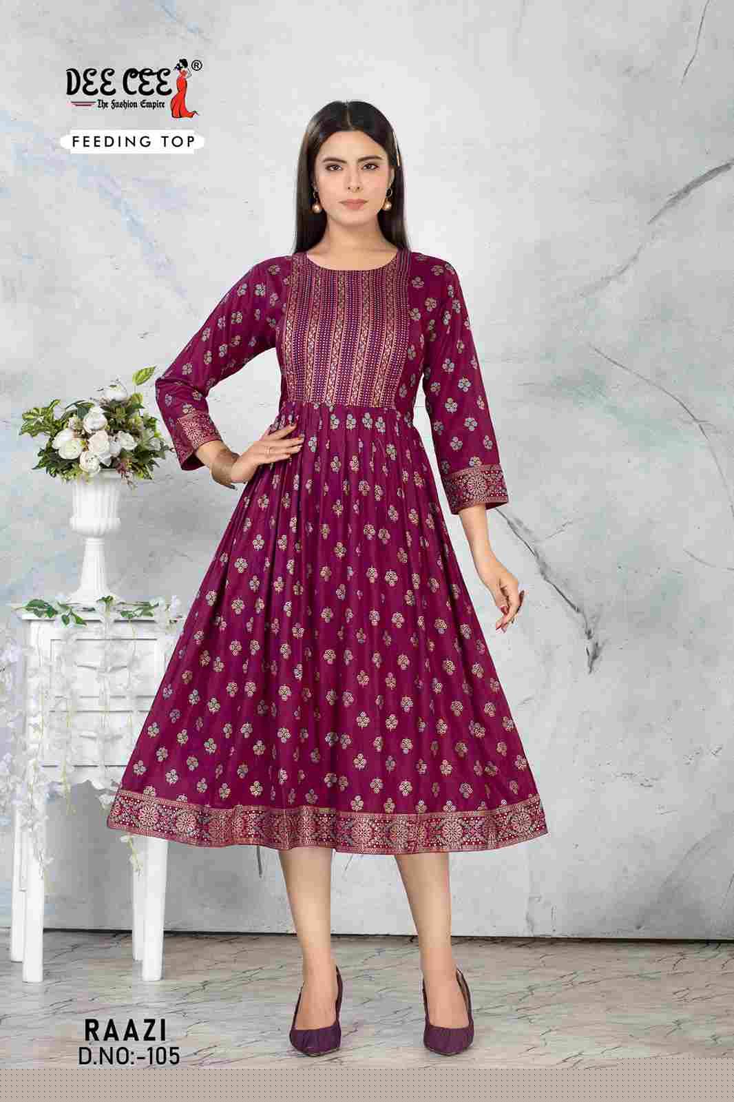 Raazi By Dee Cee 101 To 106 Series Designer Stylish Fancy Colorful Beautiful Party Wear & Ethnic Wear Collection Rayon Print Kurtis At Wholesale Price