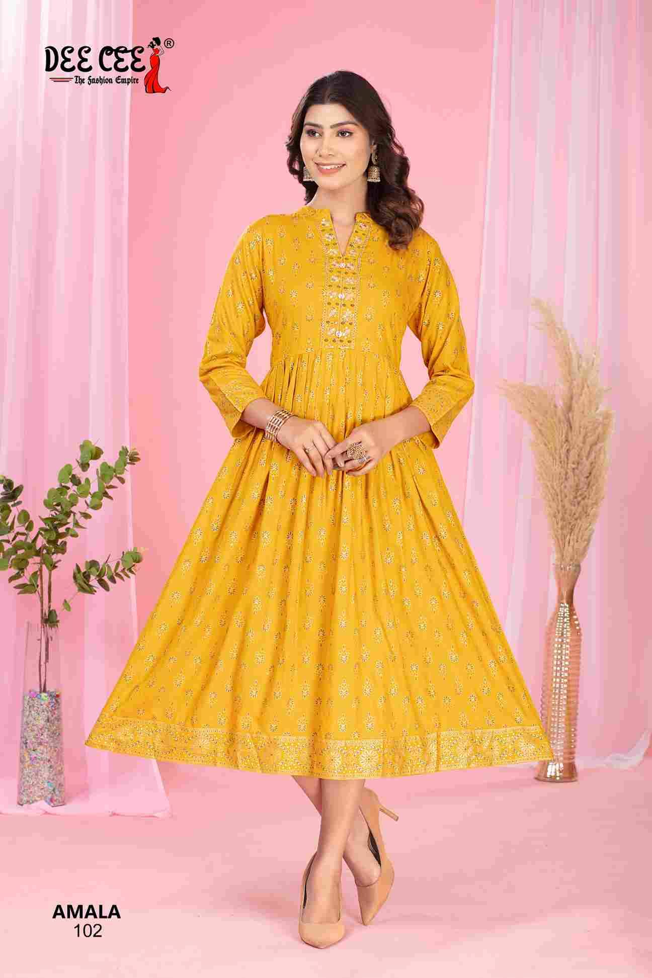 Amala By Dee Cee 101 To 106 Series Designer Stylish Fancy Colorful Beautiful Party Wear & Ethnic Wear Collection Rayon Print Kurtis At Wholesale Price