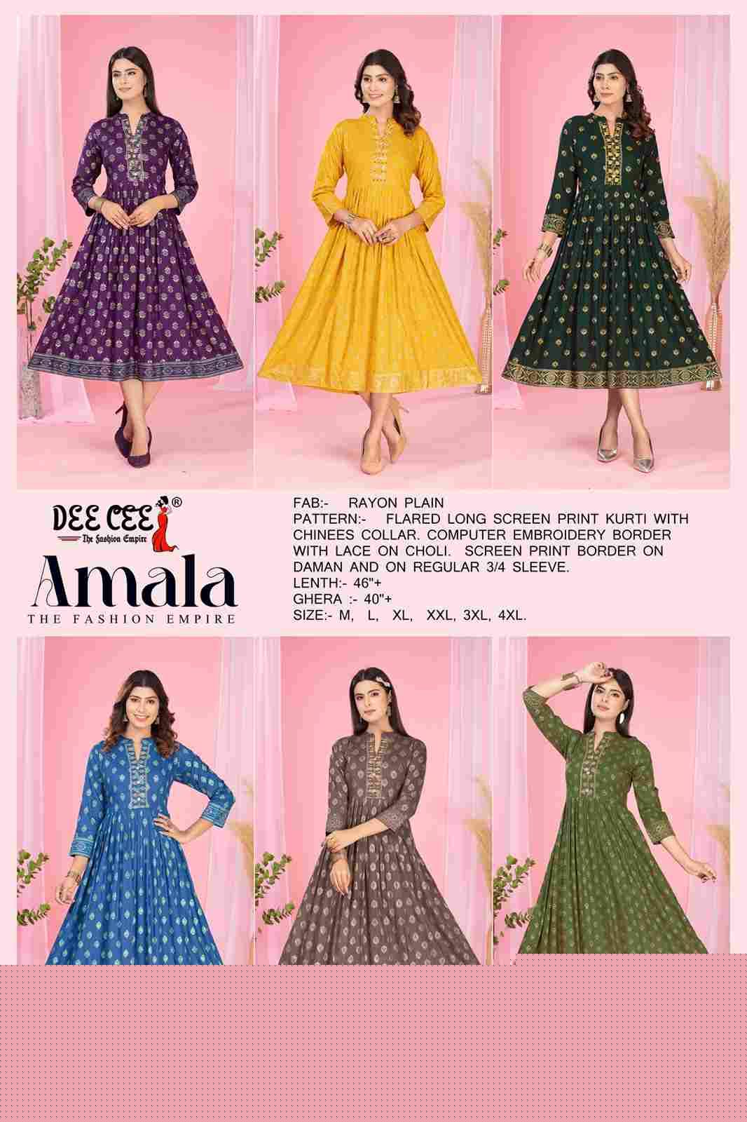 Amala By Dee Cee 101 To 106 Series Designer Stylish Fancy Colorful Beautiful Party Wear & Ethnic Wear Collection Rayon Print Kurtis At Wholesale Price