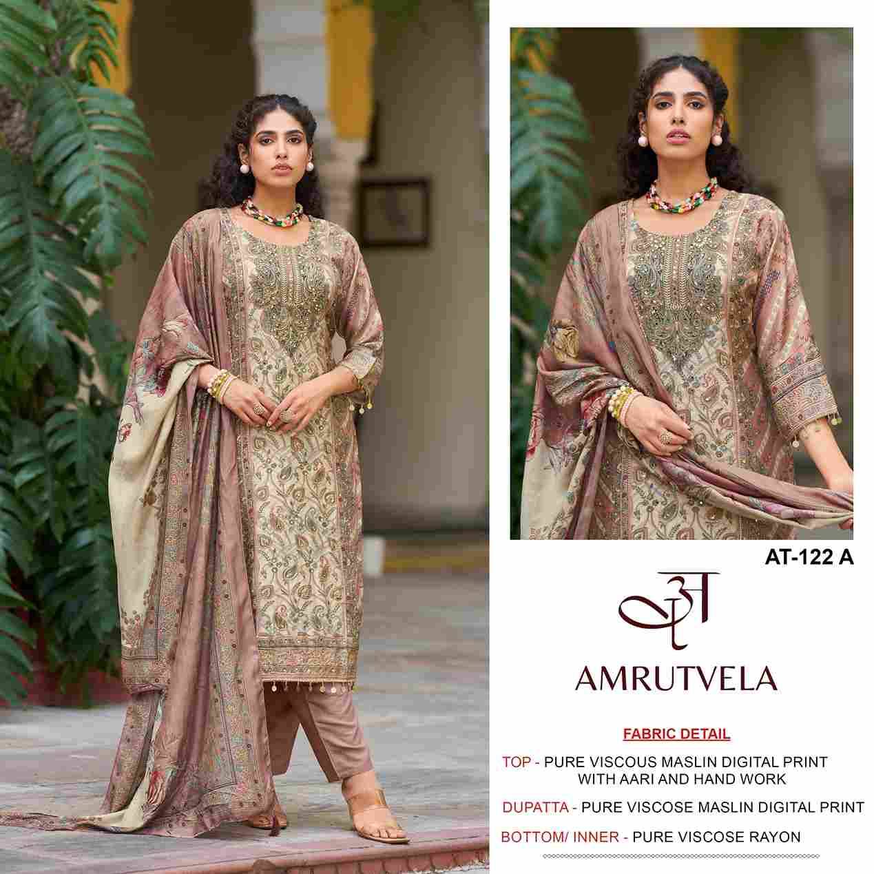 Amrutvela Hit Design AT-122 Colours By Amrutvela AT-122-A To AT-122-D Series Designer Pakistani Suits Collection Beautiful Stylish Fancy Colorful Party Wear & Occasional Wear Viscose Muslin Dresses At Wholesale Price