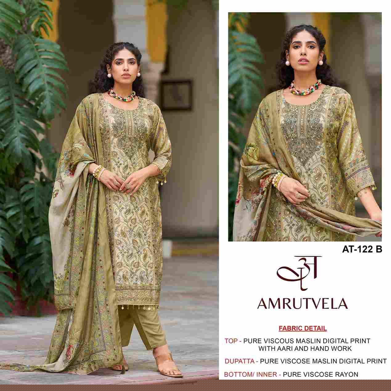 Amrutvela Hit Design AT-122 Colours By Amrutvela AT-122-A To AT-122-D Series Designer Pakistani Suits Collection Beautiful Stylish Fancy Colorful Party Wear & Occasional Wear Viscose Muslin Dresses At Wholesale Price