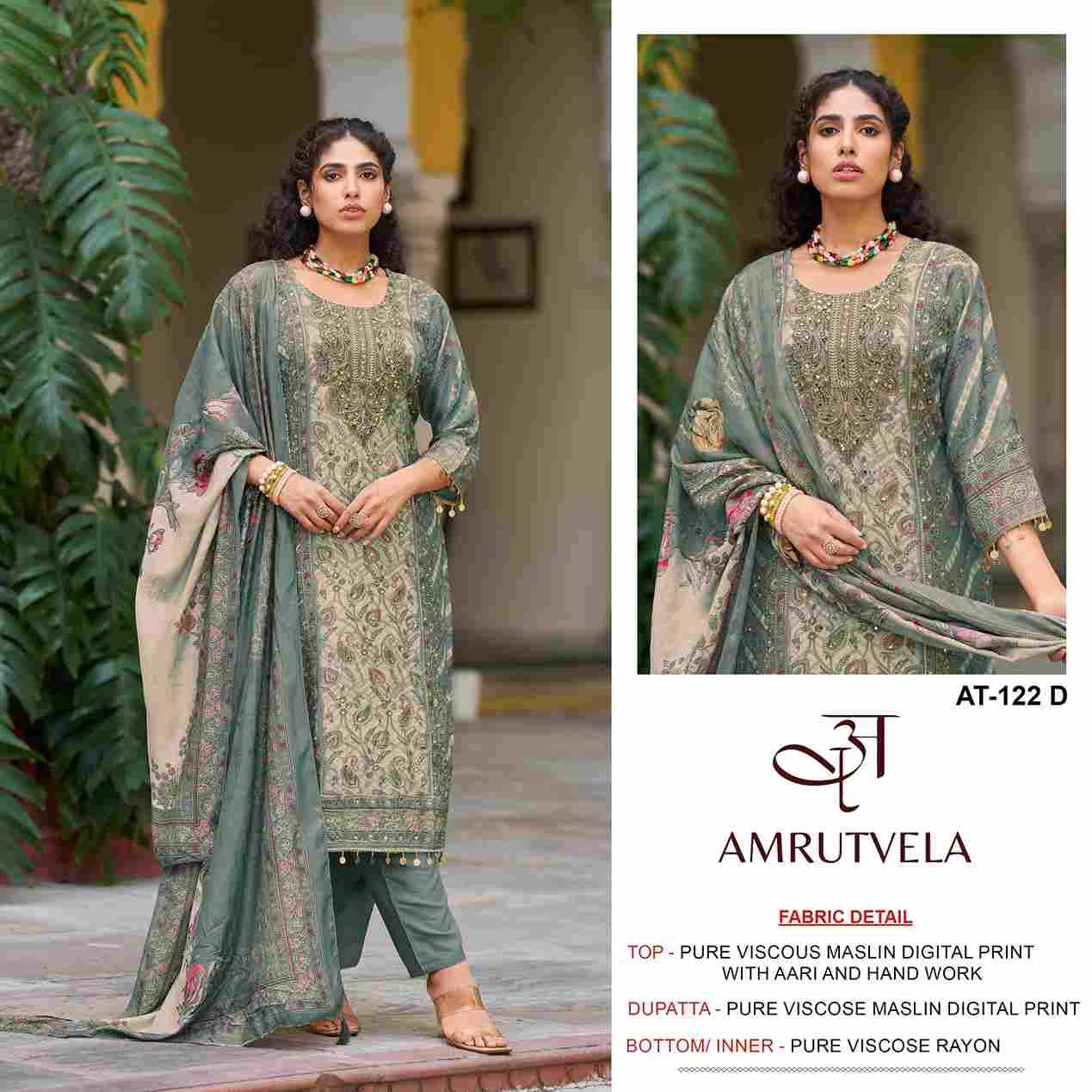 Amrutvela Hit Design AT-122 Colours By Amrutvela AT-122-A To AT-122-D Series Designer Pakistani Suits Collection Beautiful Stylish Fancy Colorful Party Wear & Occasional Wear Viscose Muslin Dresses At Wholesale Price