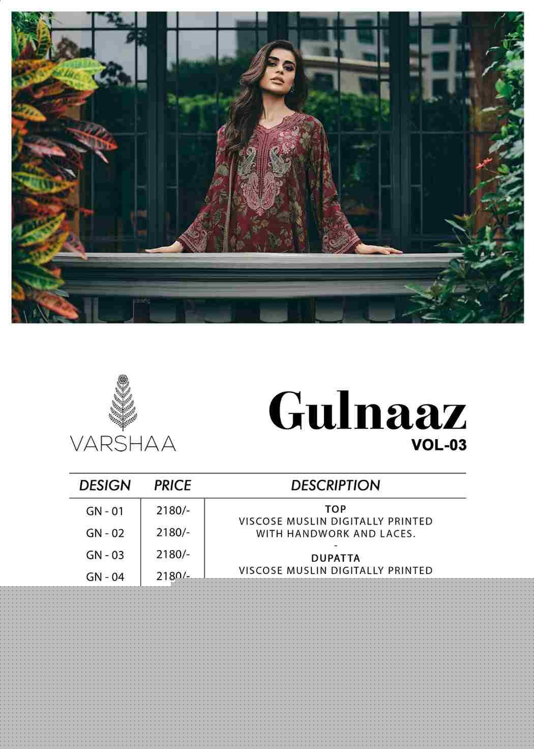 Gulnaaz Vol-3 By Varshaa 01 To 06 Series Beautiful Festive Suits Colorful Stylish Fancy Casual Wear & Ethnic Wear Viscose Muslin Dresses At Wholesale Price