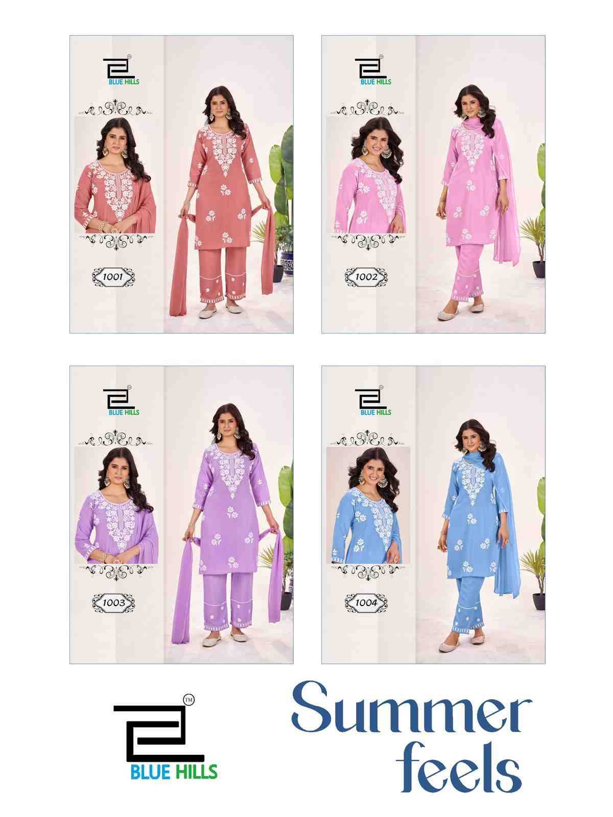Summer Feels By Blue Hills 1001 To 1004 Series Designer Festive Suits Beautiful Fancy Colorful Stylish Party Wear & Occasional Wear Rayon Dresses At Wholesale Price