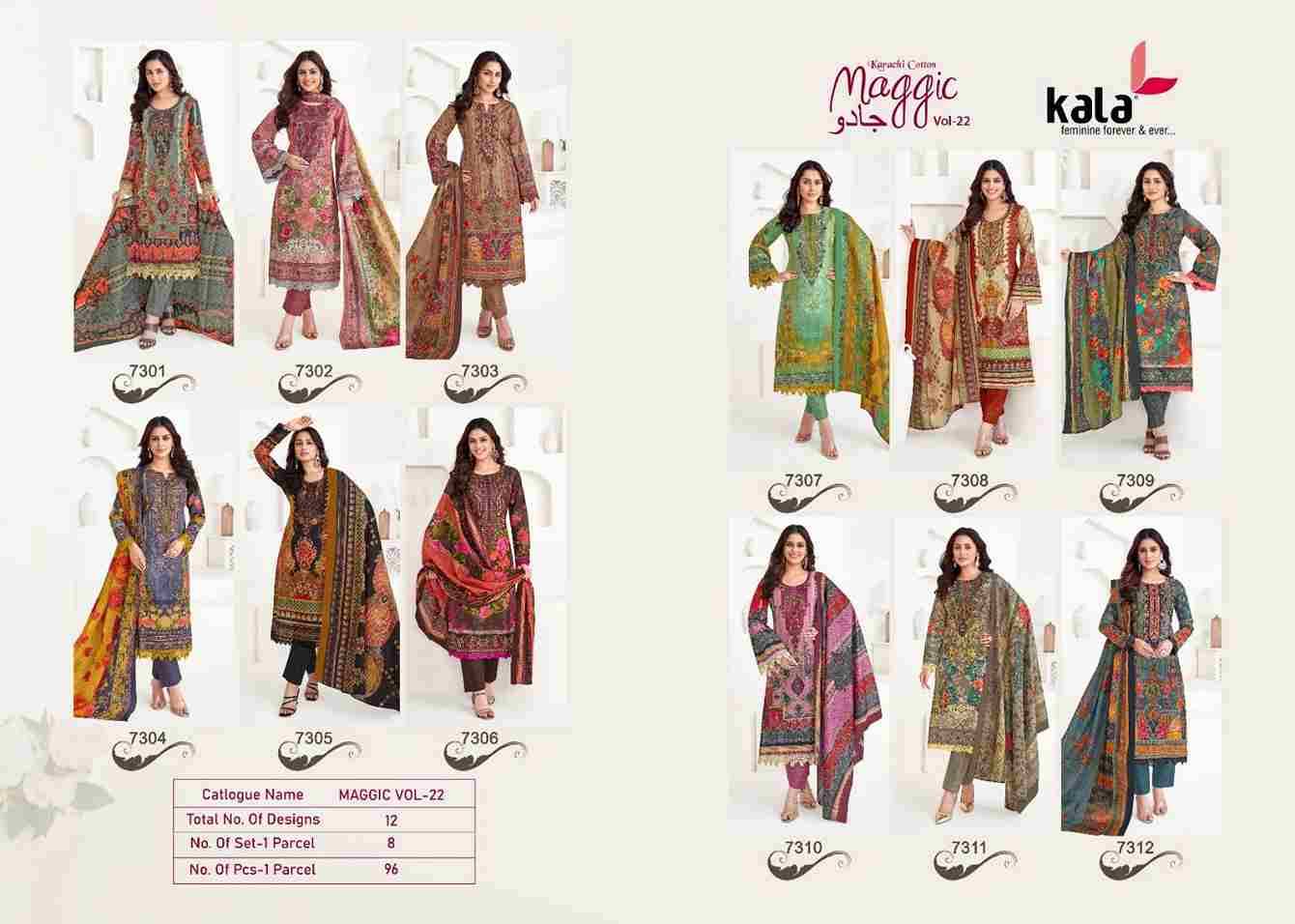Maggic Vol-22 By Kala 7301 To 7312 Series Beautiful Festive Suits Colorful Stylish Fancy Casual Wear & Ethnic Wear Pure Cotton Print Dresses At Wholesale Price