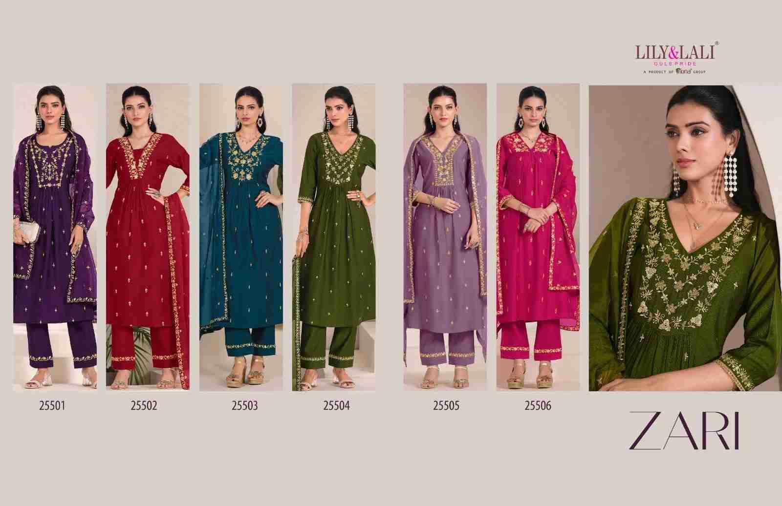 Zari By Lily And Lali 25501 To 25506 Series Beautiful Festive Suits Colorful Stylish Fancy Casual Wear & Ethnic Wear Viscose Dresses At Wholesale Price