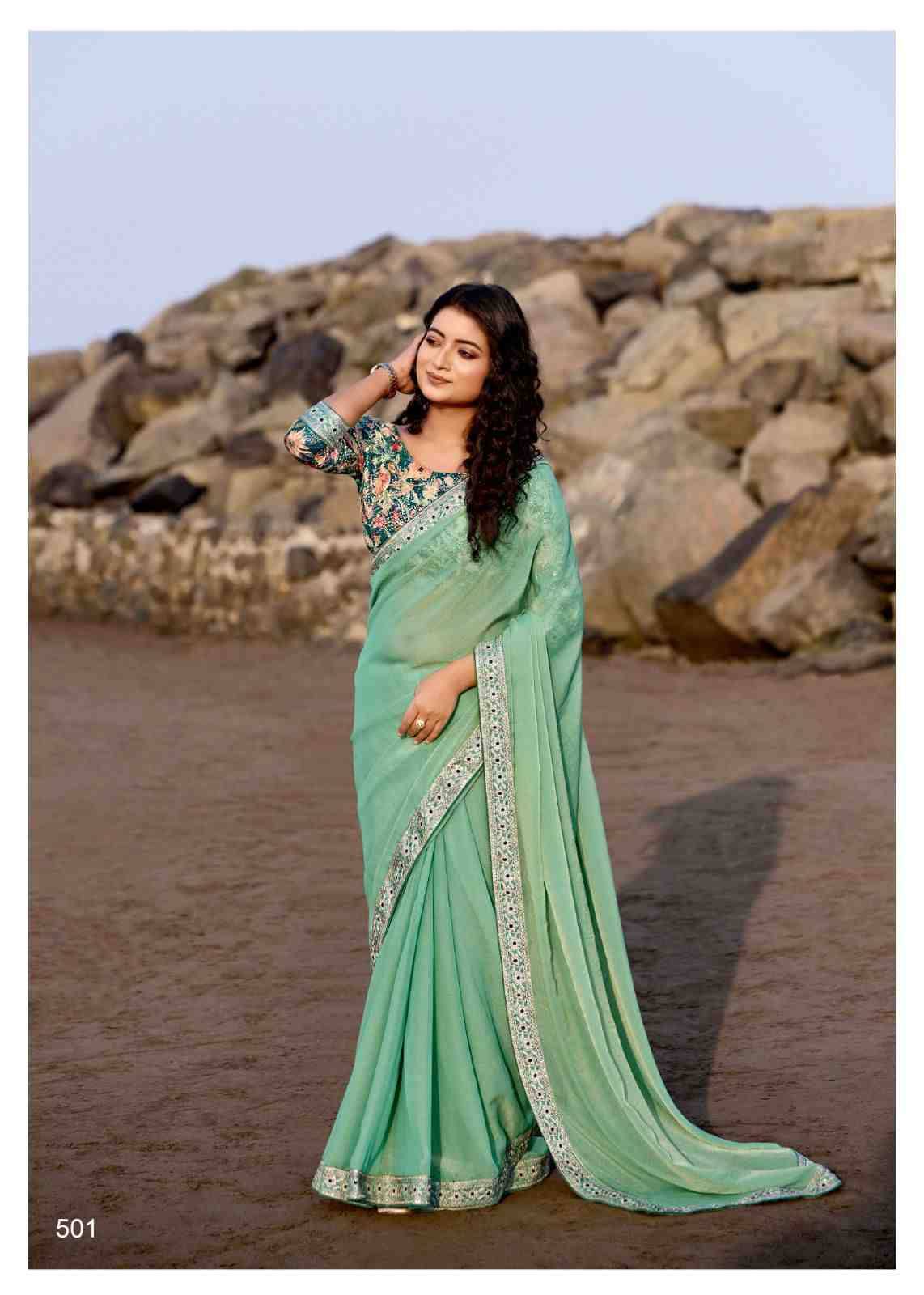 Magnolia Vol-5 By LT Fabrics 501 To 506 Series Indian Traditional Wear Collection Beautiful Stylish Fancy Colorful Party Wear & Occasional Wear Malai Silk Sarees At Wholesale Price
