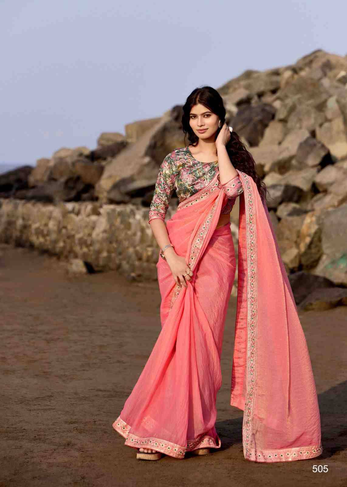 Magnolia Vol-5 By LT Fabrics 501 To 506 Series Indian Traditional Wear Collection Beautiful Stylish Fancy Colorful Party Wear & Occasional Wear Malai Silk Sarees At Wholesale Price