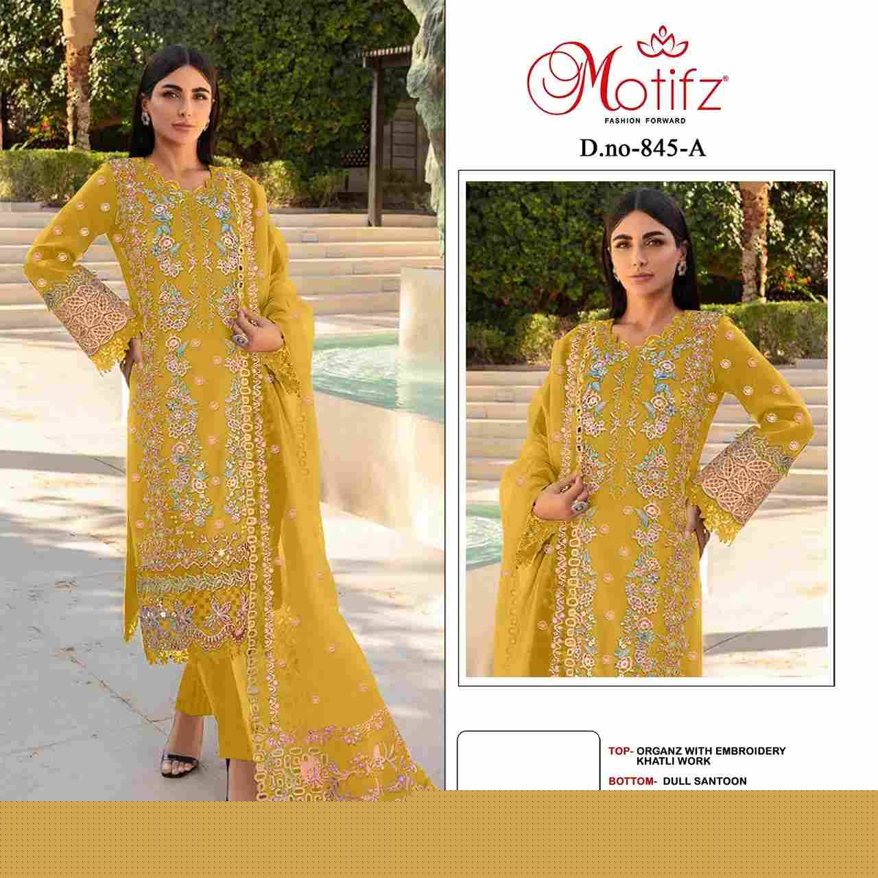 Motifz Hit Design 845 Colours By Motifz 845-A To 845-D Series Beautiful Pakistani Suits Colorful Stylish Fancy Casual Wear & Ethnic Wear Organza Embroidered Dresses At Wholesale Price