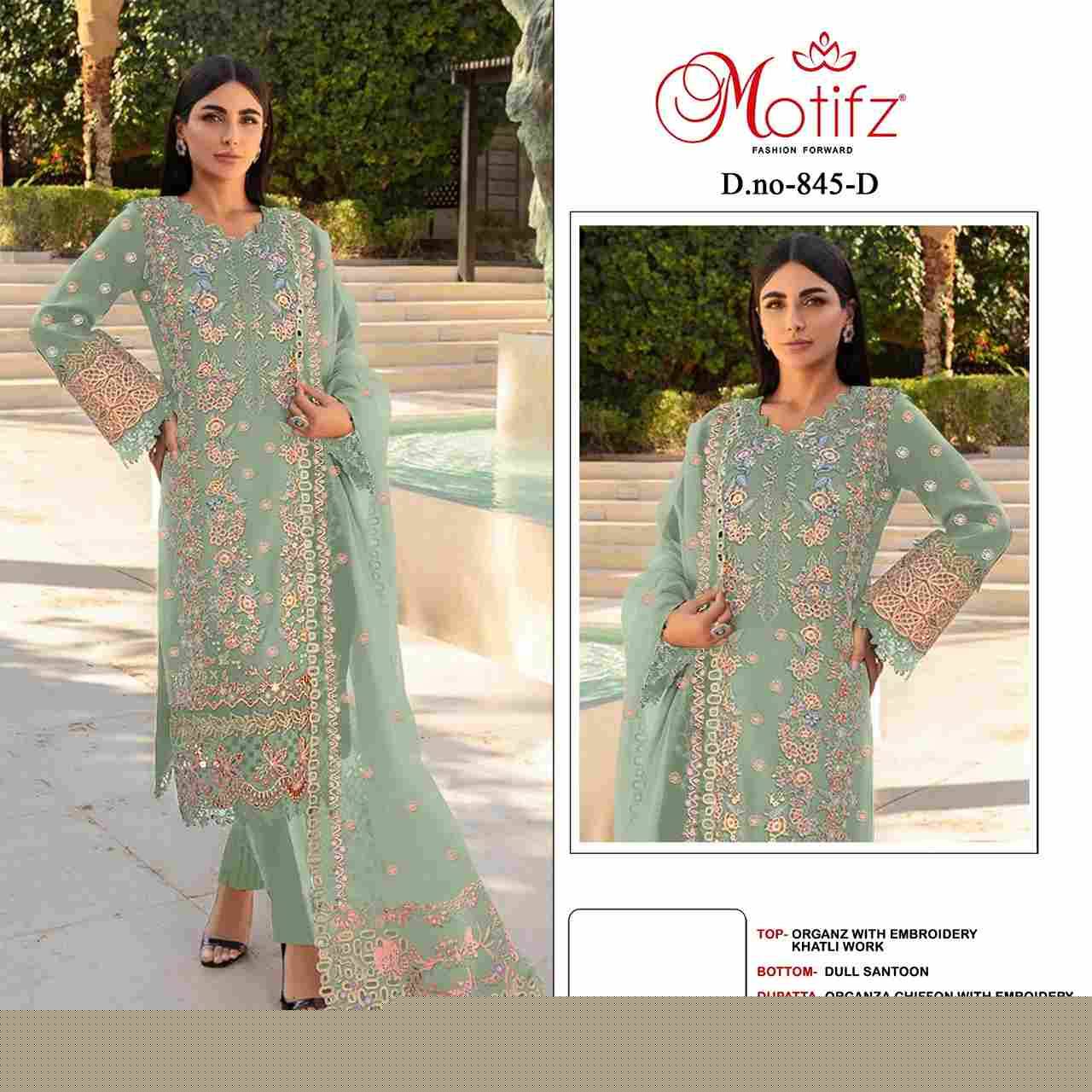 Motifz Hit Design 845 Colours By Motifz 845-A To 845-D Series Beautiful Pakistani Suits Colorful Stylish Fancy Casual Wear & Ethnic Wear Organza Embroidered Dresses At Wholesale Price