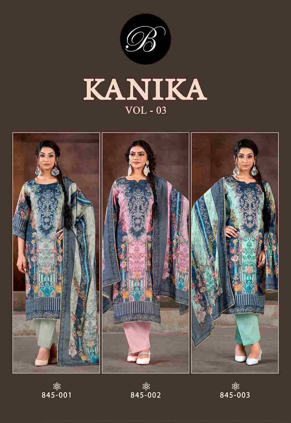 Kanika Vol-3 By Belliza 845-001 To 845-003 Series Beautiful Festive Suits Stylish Fancy Colorful Casual Wear & Ethnic Wear Pure Viscose Muslin Print Dresses At Wholesale Price