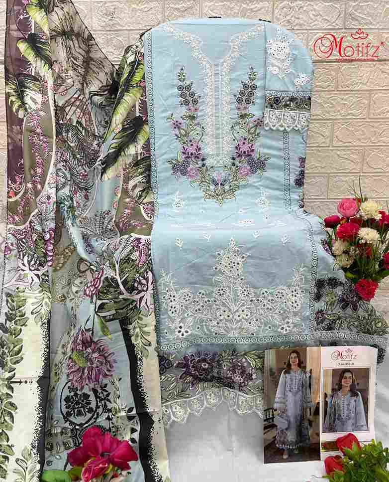 Motifz Hit Design 952 Colours By Motifz 952-A To 952-D Series Beautiful Pakistani Suits Colorful Stylish Fancy Casual Wear & Ethnic Wear Cambric Cotton Embroidered Dresses At Wholesale Price