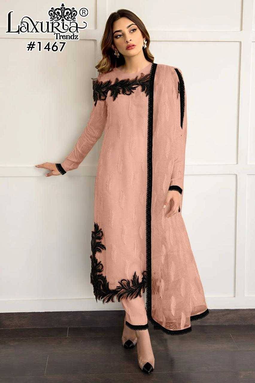 Luxuria Trendz 1467 Colours By Luxuria 1467-A To 1467-C Series Beautiful Pakistani Suits Colorful Stylish Fancy Casual Wear & Ethnic Wear Faux Georgette Dresses At Wholesale Price