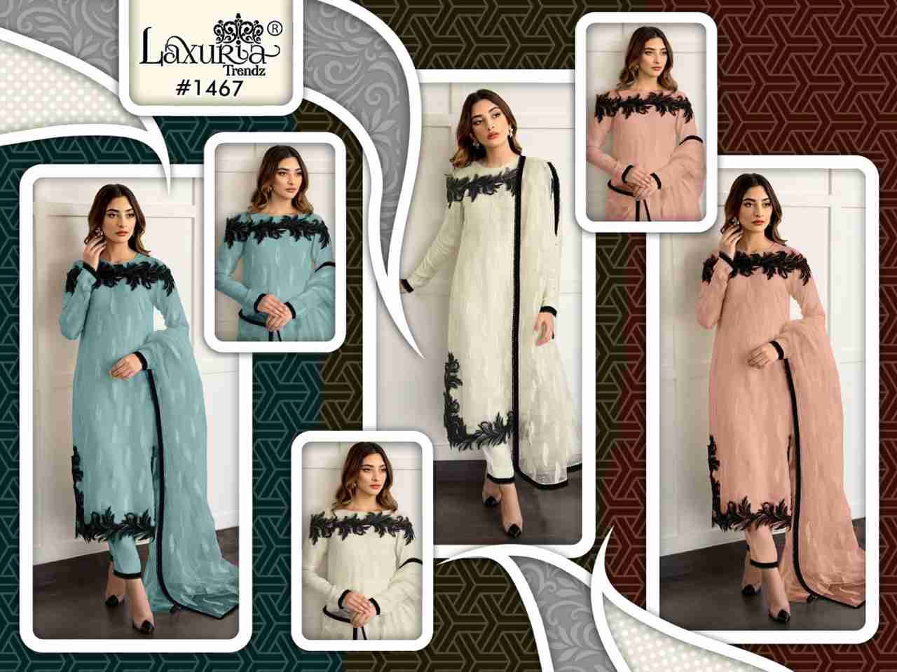 Luxuria Trendz 1467 Colours By Luxuria 1467-A To 1467-C Series Beautiful Pakistani Suits Colorful Stylish Fancy Casual Wear & Ethnic Wear Faux Georgette Dresses At Wholesale Price