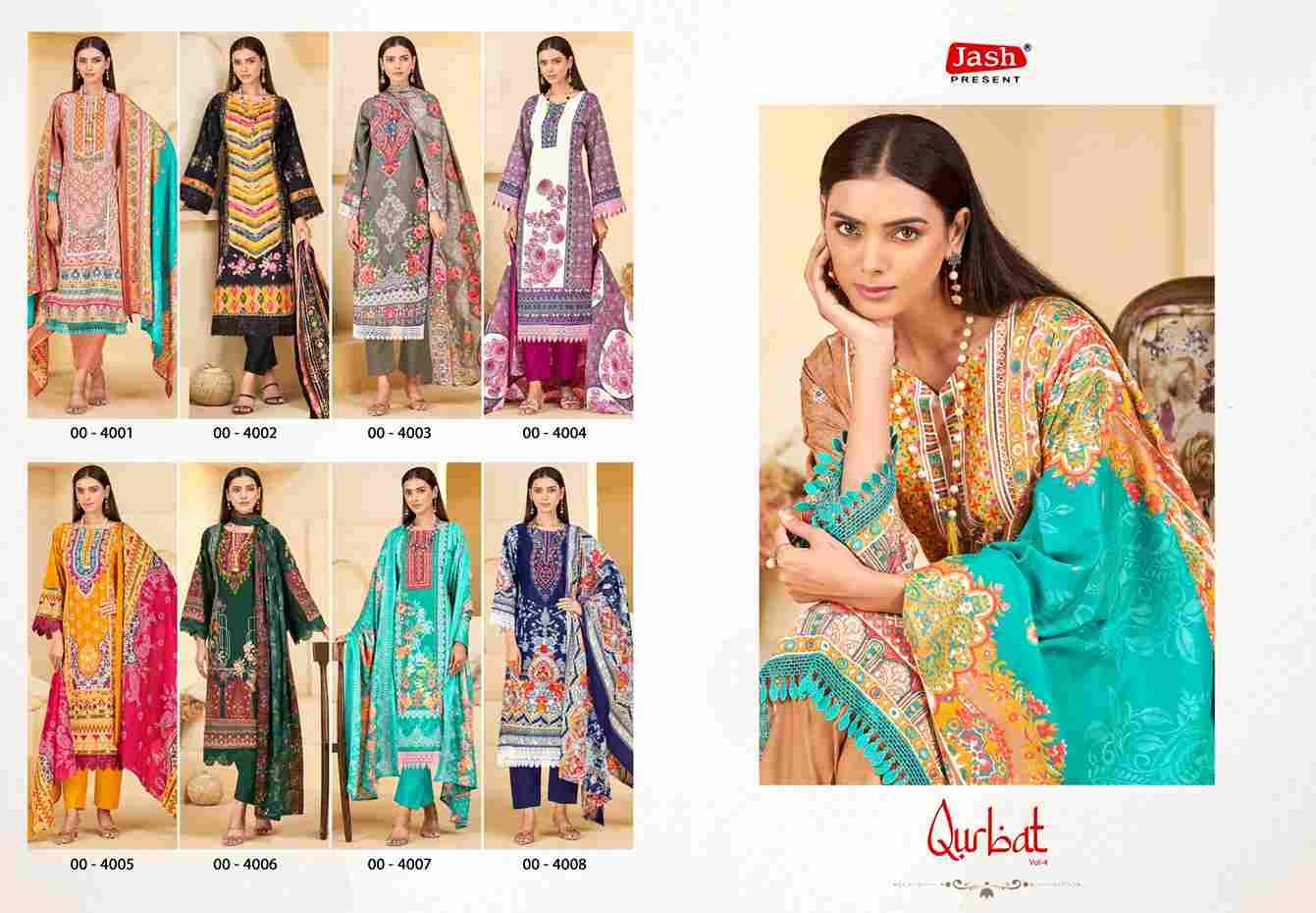 Qurbat Vol-4 By Jash 4001 To 4008 Series Beautiful Festive Suits Stylish Fancy Colorful Casual Wear & Ethnic Wear Cotton Print Dresses At Wholesale Price