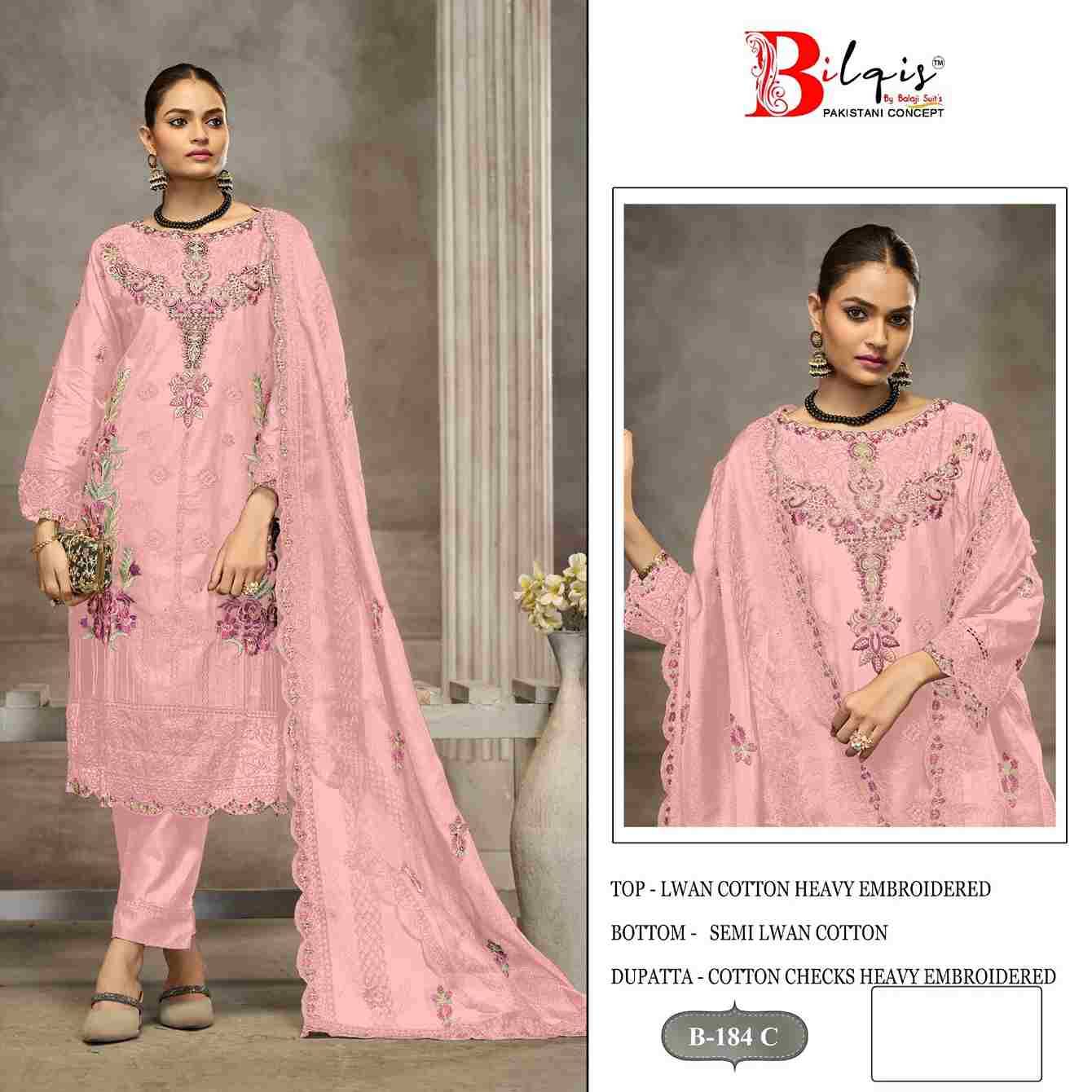 Bilqis 184 Colours By Bilqis 184-A To 184-D Series Beautiful Pakistani Suits Stylish Fancy Colorful Party Wear & Occasional Wear Cotton Lawn Embroidery Dresses At Wholesale Price