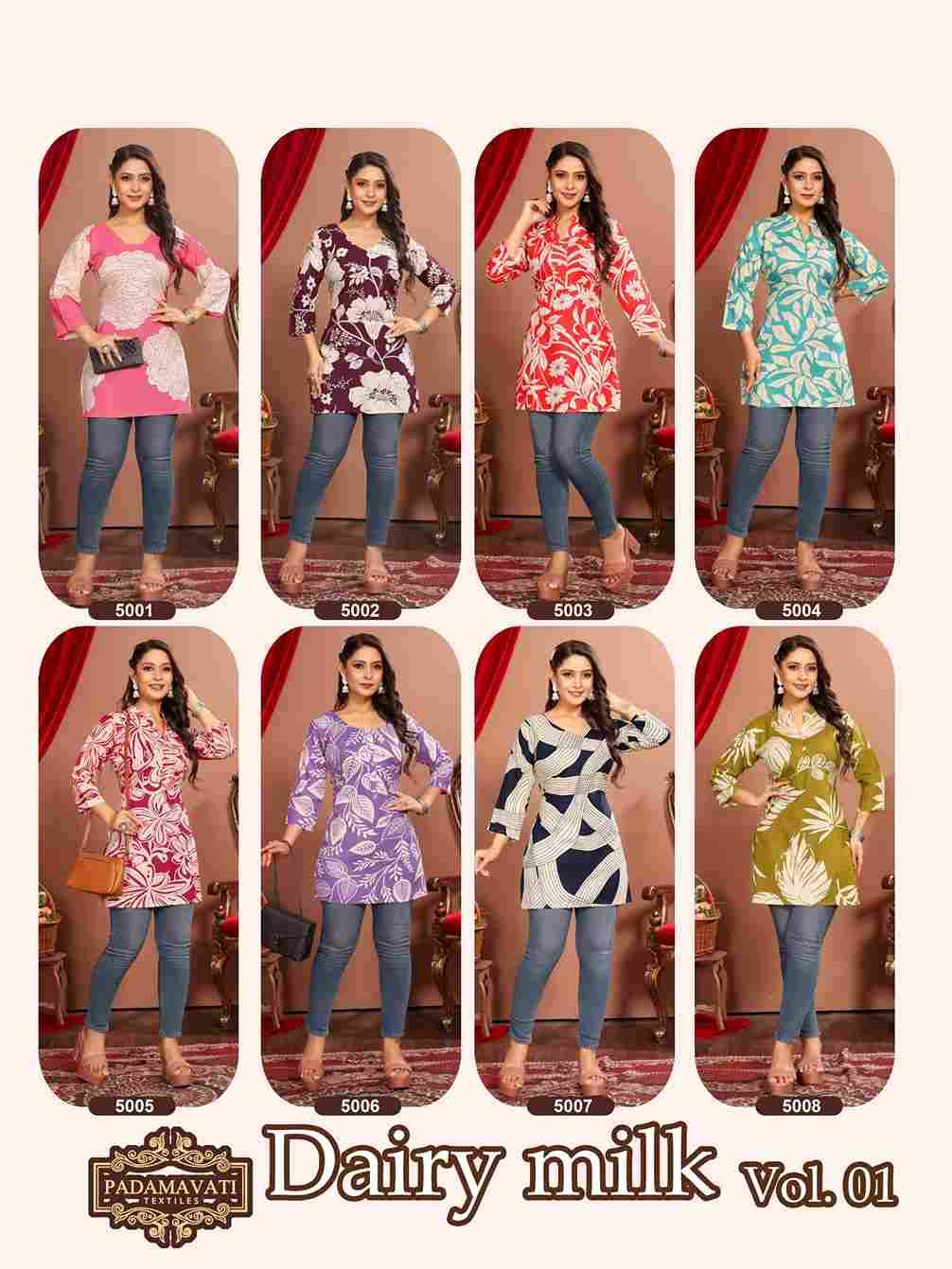 Dairy Milk Vol-1 By Padmavati Textiles 1001 To 1008 Series Designer Stylish Fancy Colorful Beautiful Party Wear & Ethnic Wear Collection Rayon Print Tops At Wholesale Price