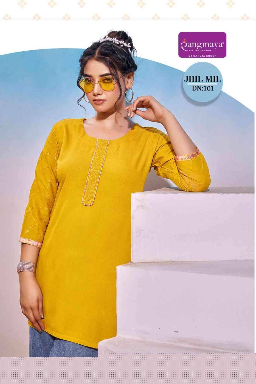 Jhil Mil By Rangmaya 101 To 108 Series Designer Stylish Fancy Colorful Beautiful Party Wear & Ethnic Wear Collection Rayon Tops At Wholesale Price