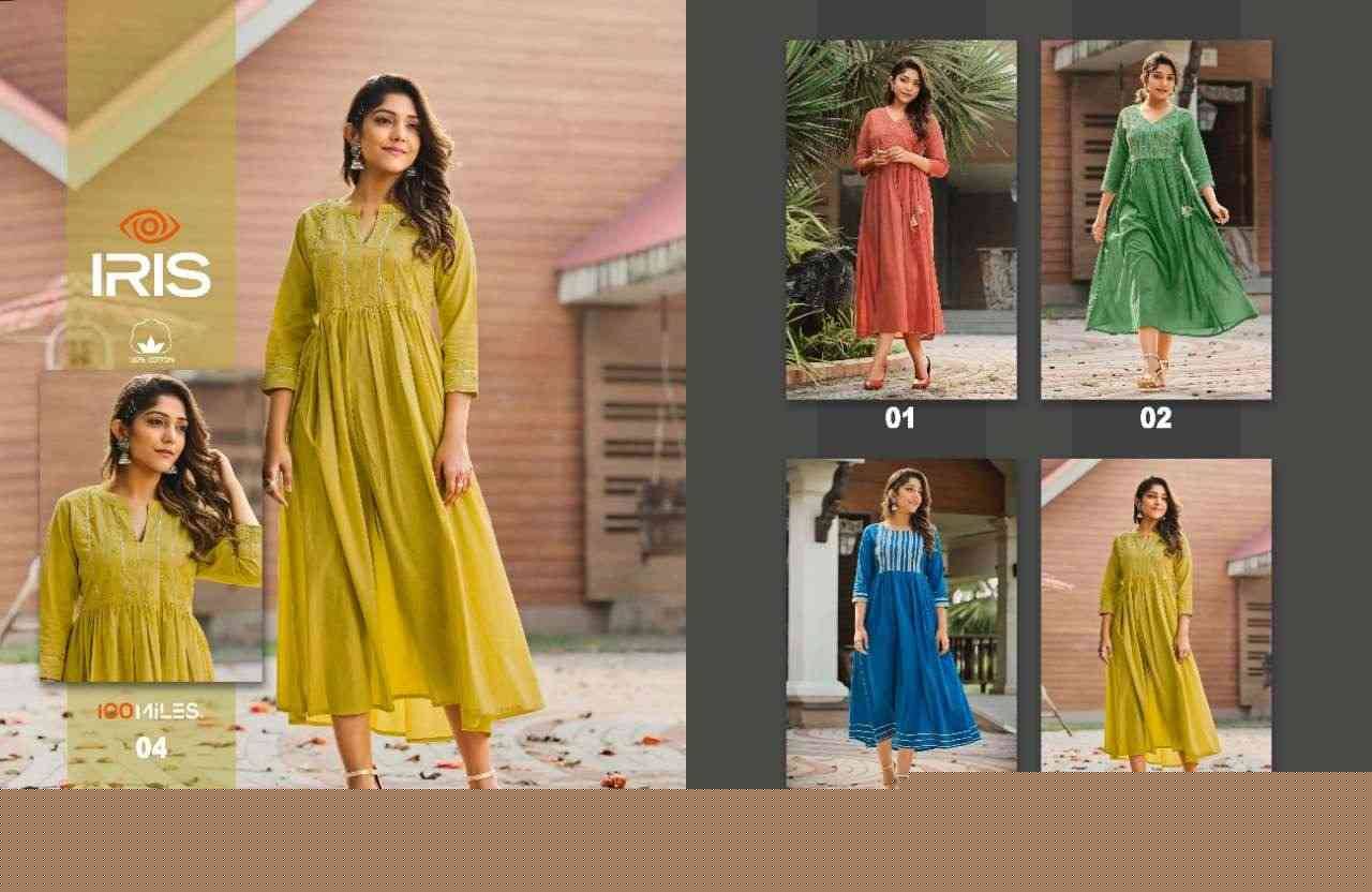 iris By 100 Miles 01 To 04 Series Designer Stylish Fancy Colorful Beautiful Party Wear & Ethnic Wear Collection Pure Cotton Kurtis At Wholesale Price