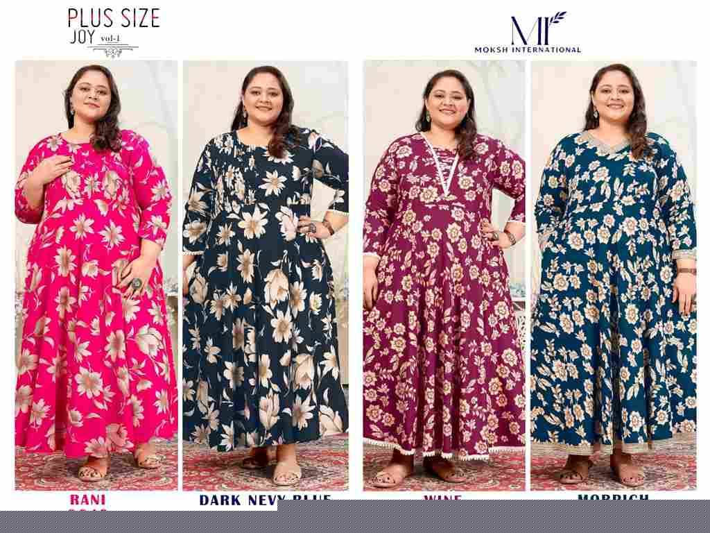 Plus Size Joy Vol-1 By Moksh International 8649 To 8652 Series Beautiful Stylish Fancy Colorful Casual Wear & Ethnic Wear Heavy Rayon Gown At Wholesale Price