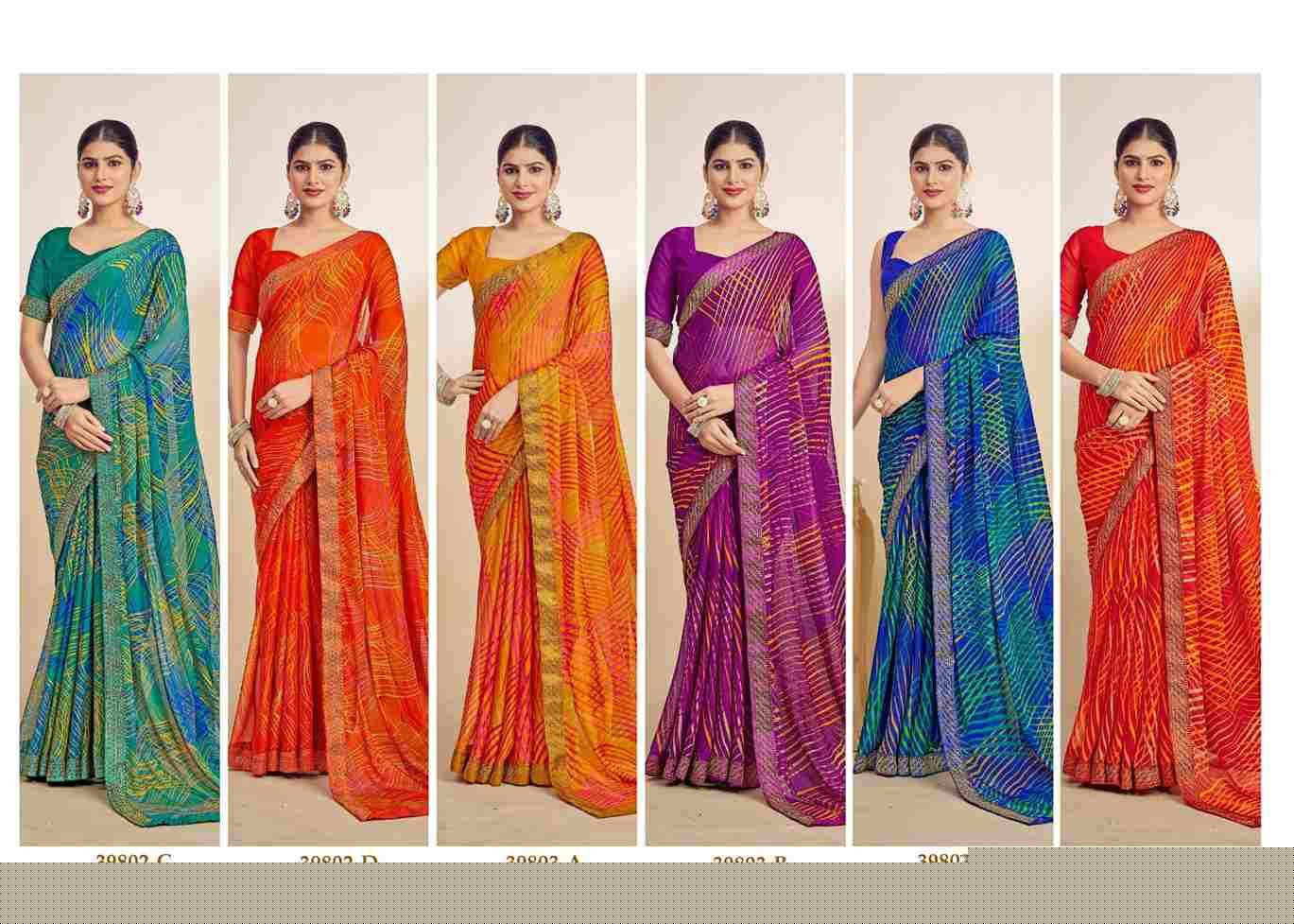 Simayaa By Ruchi Sarees 39801-A To 39803-D Series Indian Traditional Wear Collection Beautiful Stylish Fancy Colorful Party Wear & Occasional Wear Chiffon Sarees At Wholesale Price