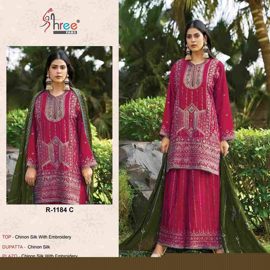 Shree Fabs Hit Design R-1184 Colours By Shree Fabs R-1184-A To R-1184-D Series Beautiful Pakistani Suits Stylish Fancy Colorful Party Wear & Occasional Wear Chinnon Silk Embroidered Dresses At Wholesale Price