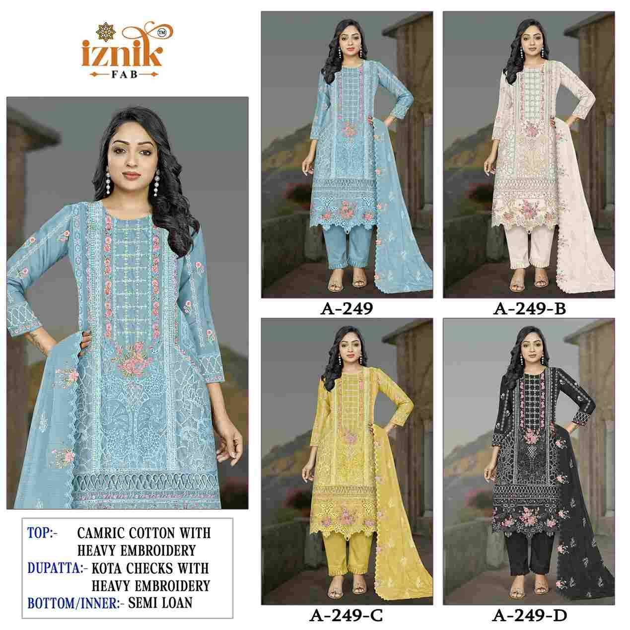 Iznik 249 Colours By Iznik Fab 249-A To 249-D Series Designer Pakistani Suits Beautiful Stylish Fancy Colorful Party Wear & Occasional Wear Cambric Cotton With Embroidery Dresses At Wholesale Price