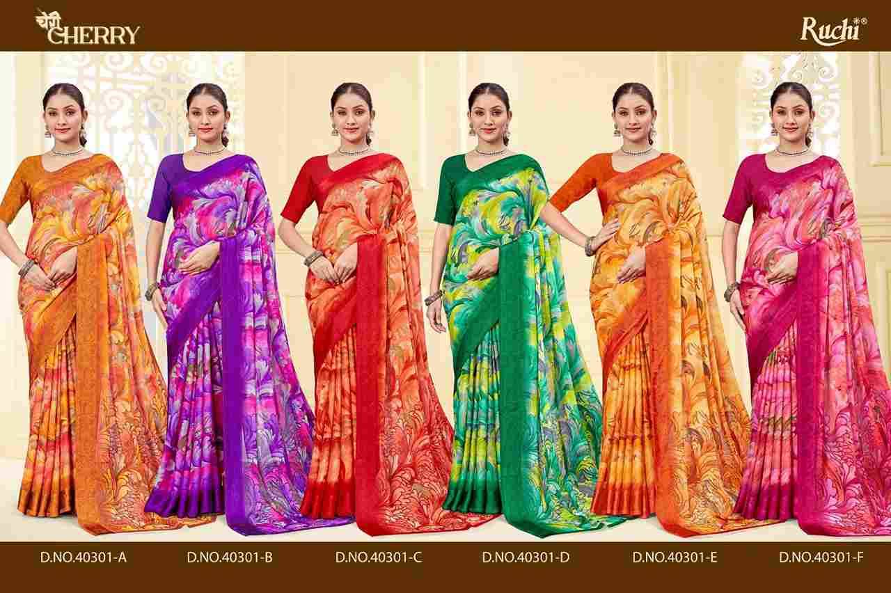 Cherry Vol-43 By Ruchi Sarees 40301-A To 40301-F Series Indian Traditional Wear Collection Beautiful Stylish Fancy Colorful Party Wear & Occasional Wear Chiffon Sarees At Wholesale Price