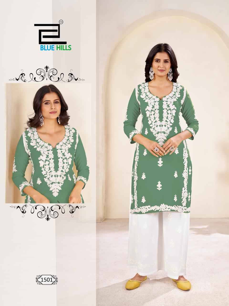 Victoria Vol-15 By Blue Hills 1501 To 1504 Series Designer Stylish Fancy Colorful Beautiful Party Wear & Ethnic Wear Collection Rayon Print Kurtis With Bottom At Wholesale Price